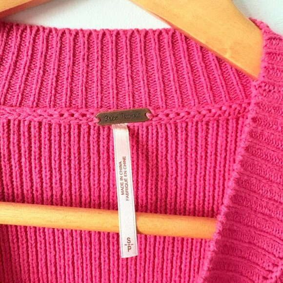 Free People Easy Street Crop Knit Sweater in Hot Pink Size Small - Picture 8 of 9